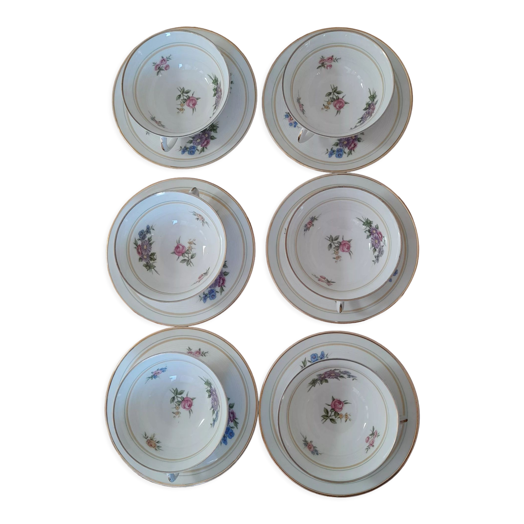 6 cups tea porcelain limoges L.Pollet lyon 40s