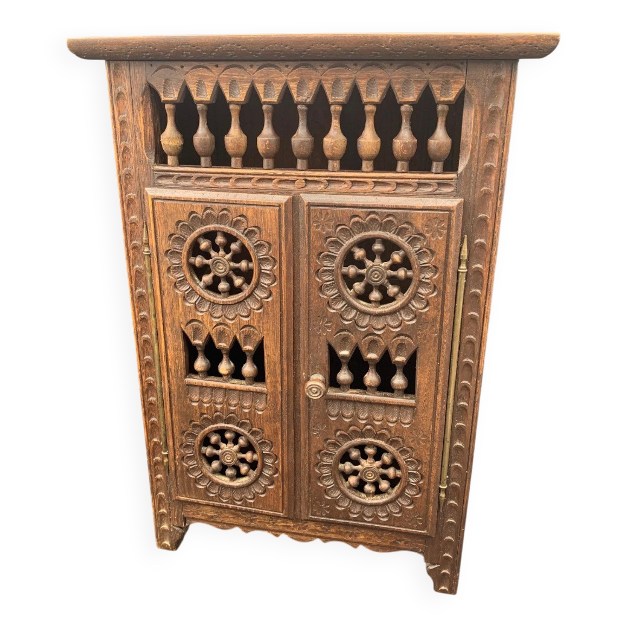 Miniature wooden wardrobe for dolls, hand-carved in Breton French style.