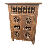 Miniature wooden wardrobe for dolls, hand-carved in Breton French style.