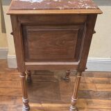 Old Henry II style bedside table in walnut with pink marble top, 19th century