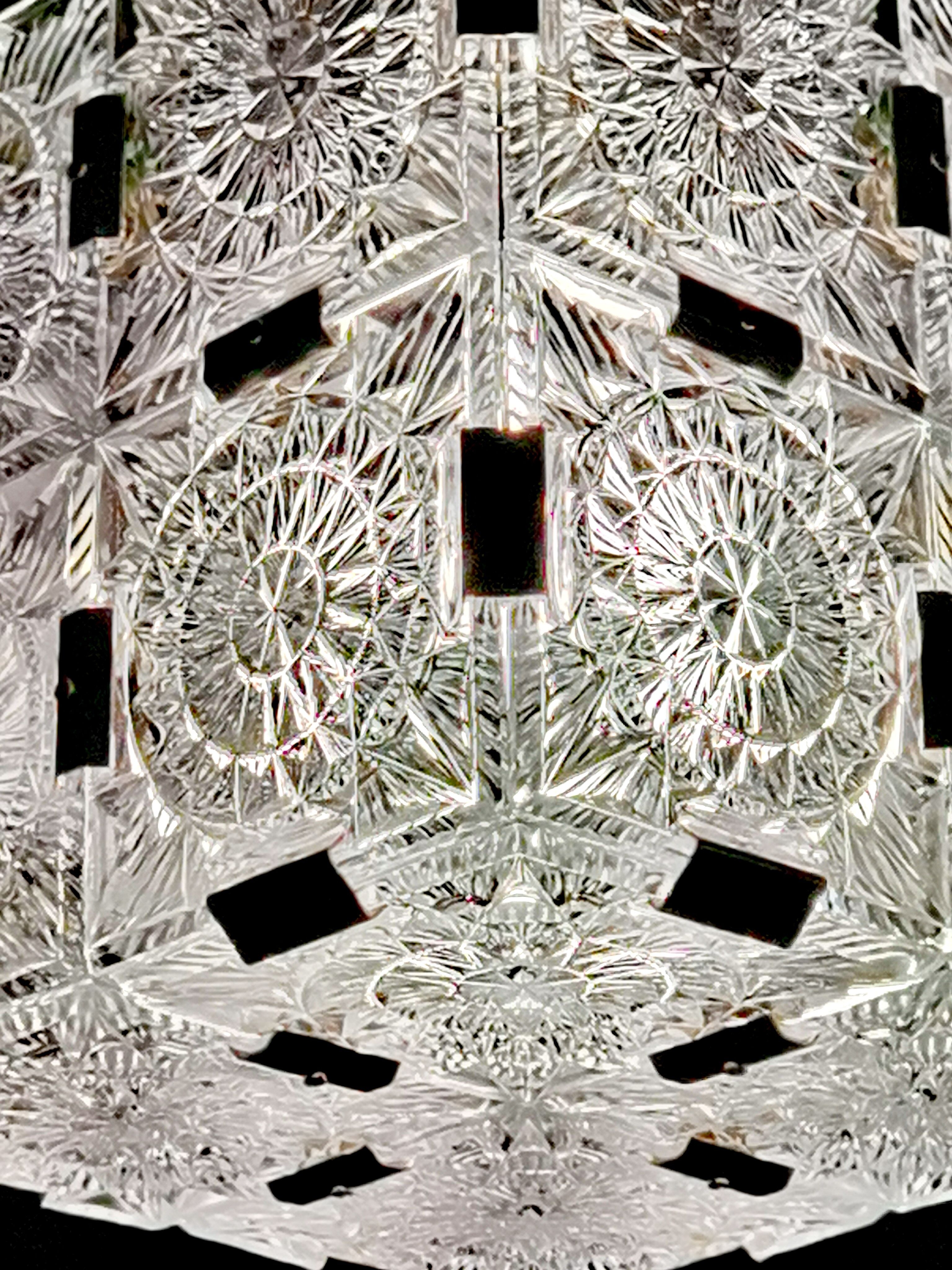 Glass faceted cube chandelier by Jaroslav Bejvl for Kamenicky Senov, year 1968