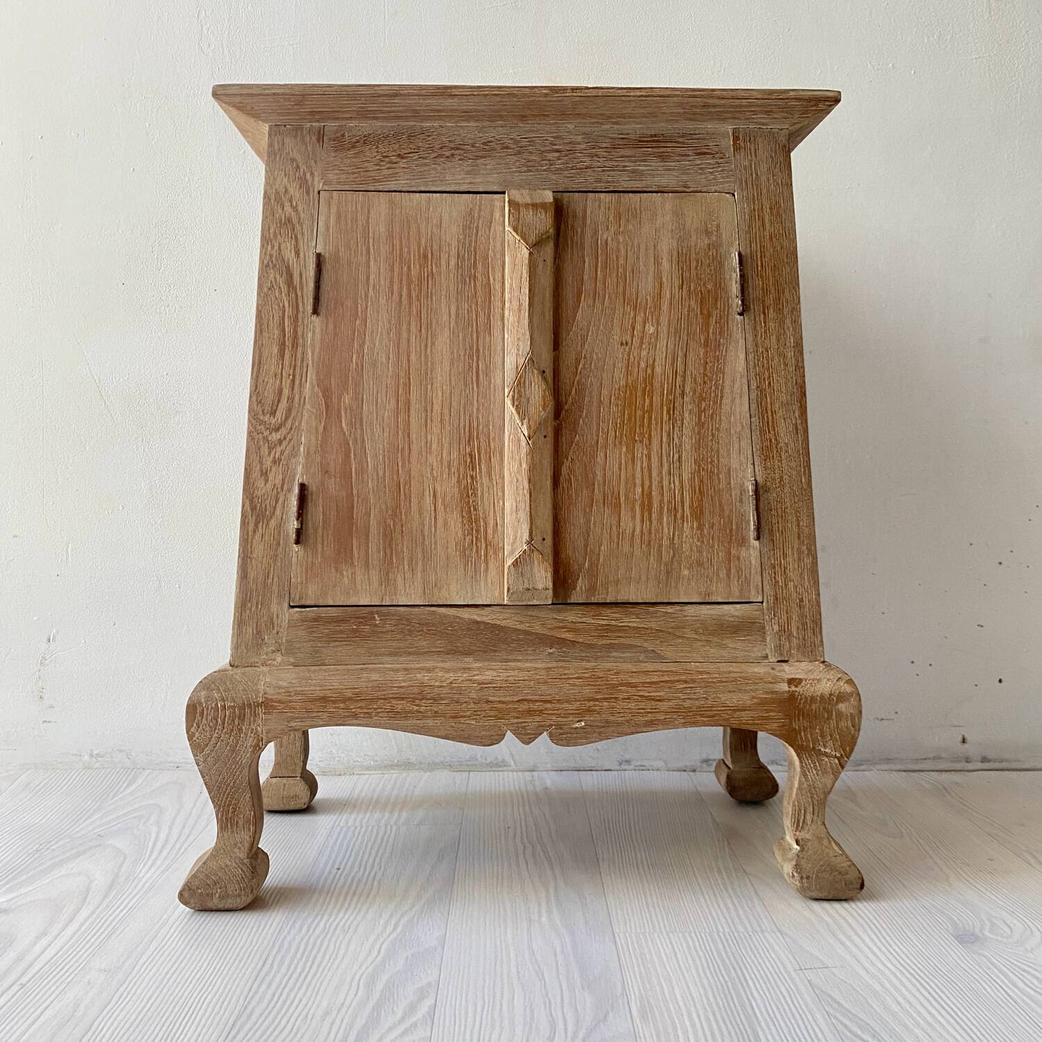 Balinese bedside table in solid carved and limed wood