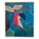 Abstract table blue green red 60x50 cm painting signed