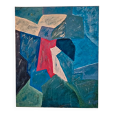 Abstract table blue green red 60x50 cm painting signed