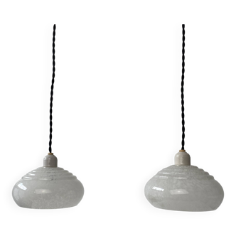 Pair of old vintage clichy glass pendants