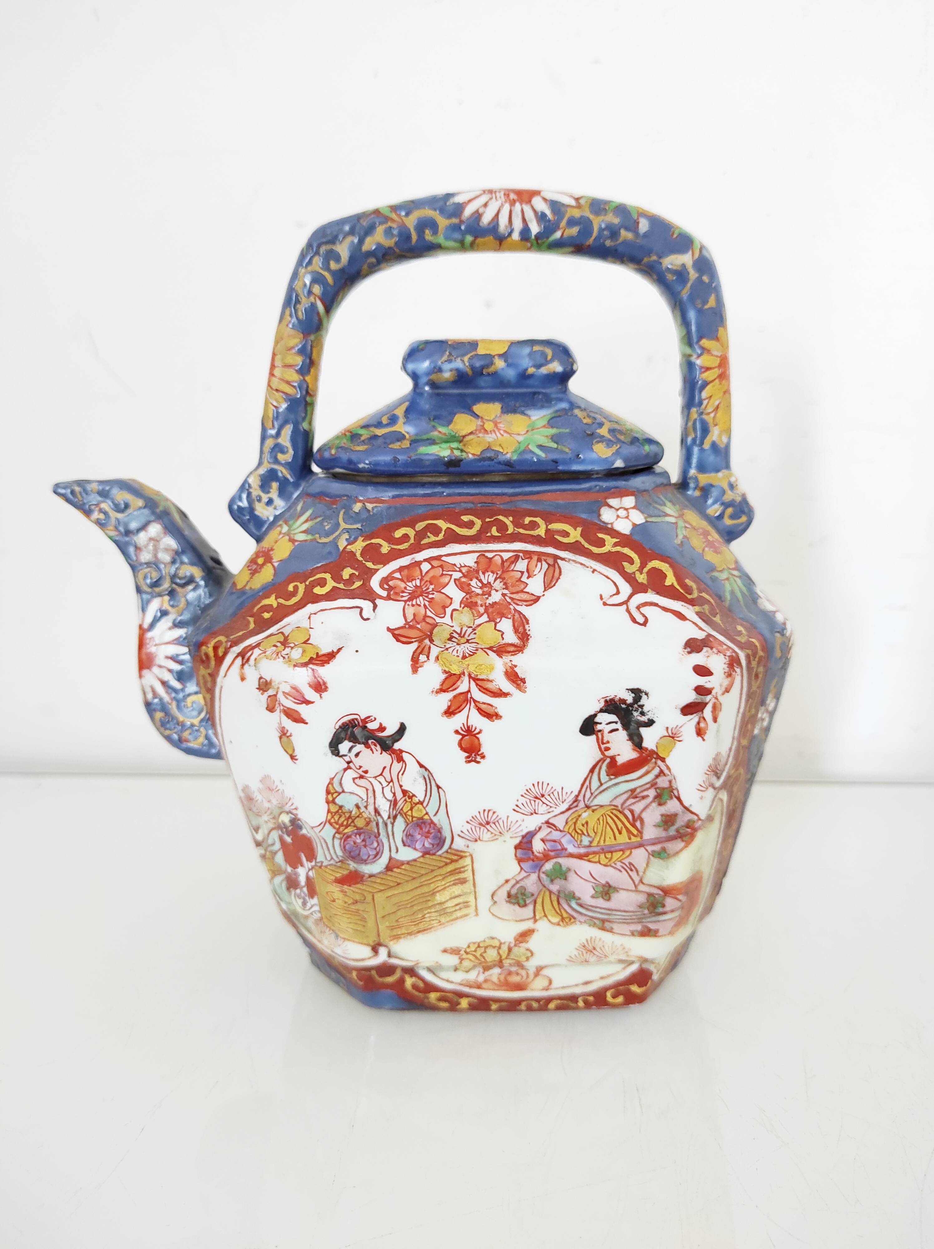 Japanese porcelain teapot with geisha decor