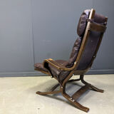 Vintage Scandinavian leather and bentwood armchair, 1970s