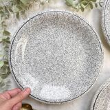 3 Assiettes en faïence Italienne mouchetée noir et blanc
