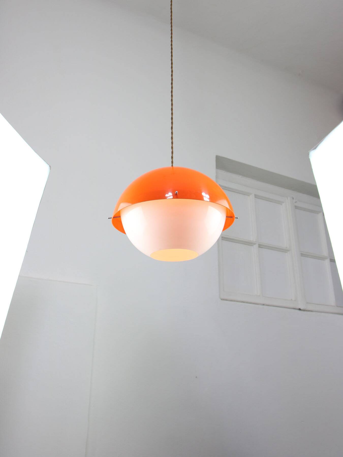 Space Age Italian Orange Plexiglass Pendant Lamp, 1970s