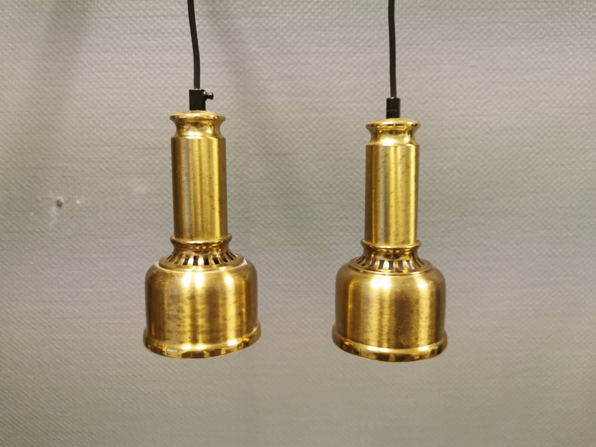Two beautiful perforated brass hanging lamps, Danish and from the 1980s.