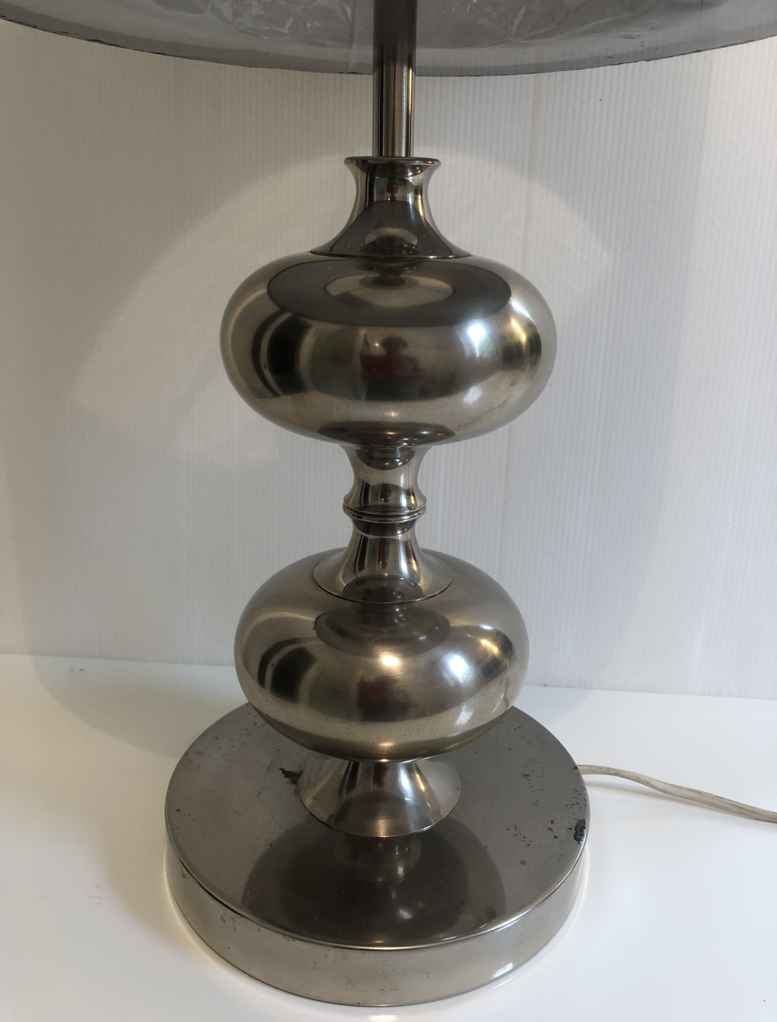 Large chrome table lamp with foot balls, 60s-70s