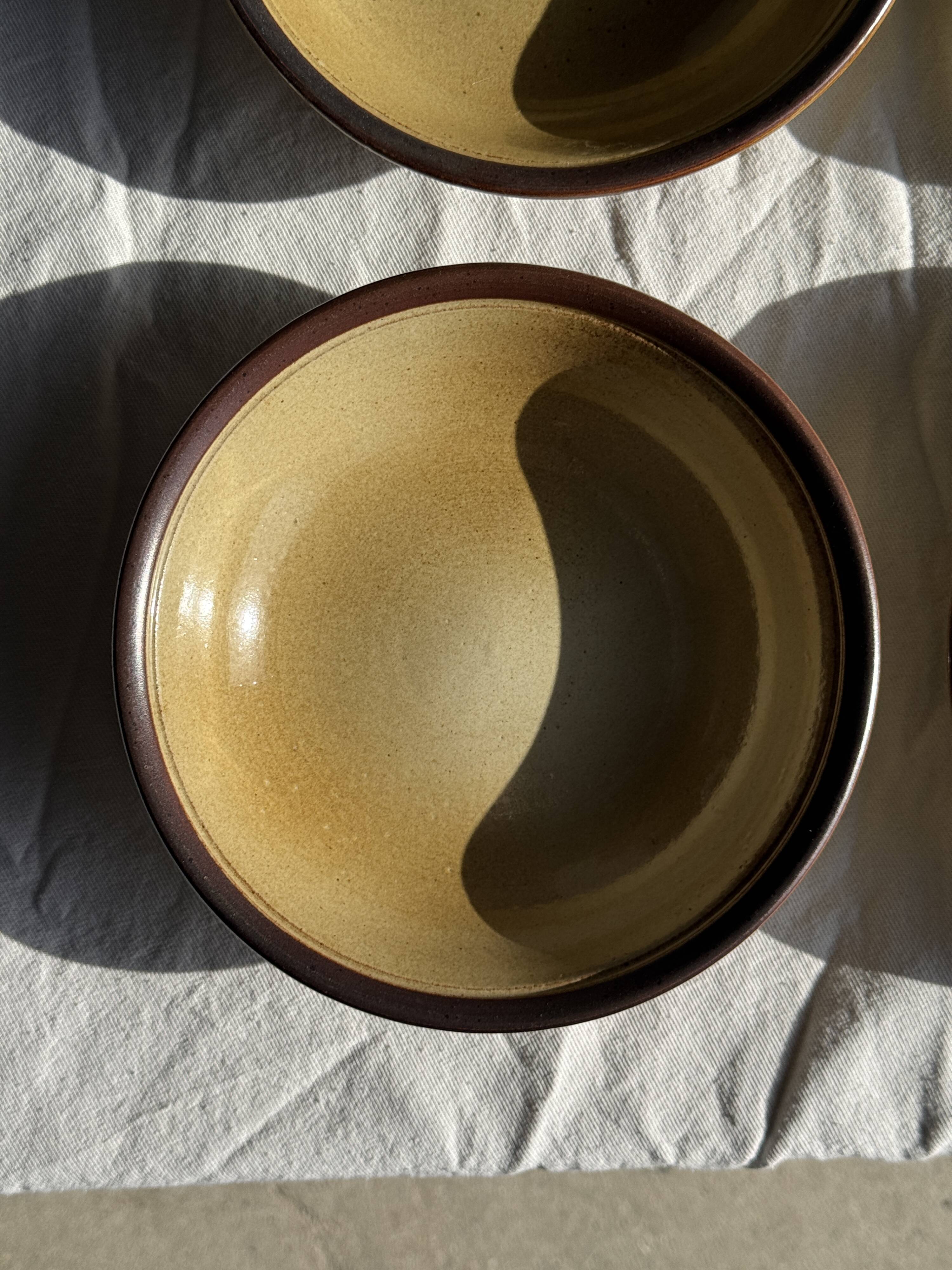 Set of 8 brown-rimmed stoneware deep plates Atelier Saint Simon D19.5