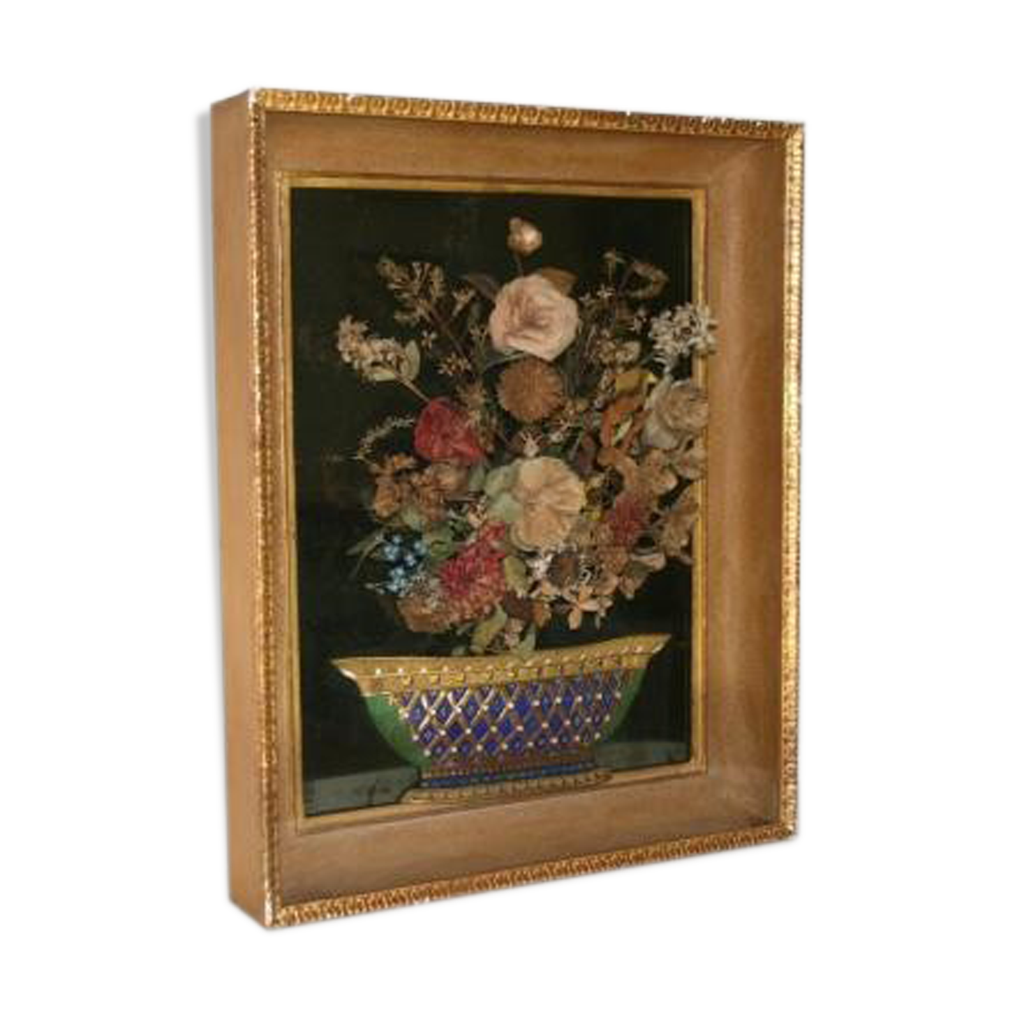 Composition of flowers in fabrics with porcelain base 19th