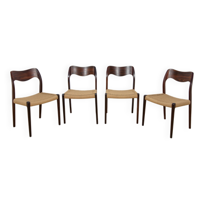Chaises de salle à manger en palissandre modèle 71 de Niels Moller de J.L. Møllers, années 1960, ensemble de 4.