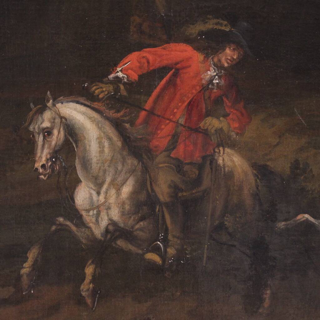 Peinture italienne antique d'une scène de chasse au cerf du XVIIIe siècle