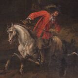 Peinture italienne antique d'une scène de chasse au cerf du XVIIIe siècle