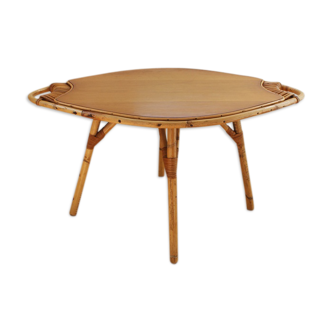 Coffee table rattan with handles vintage