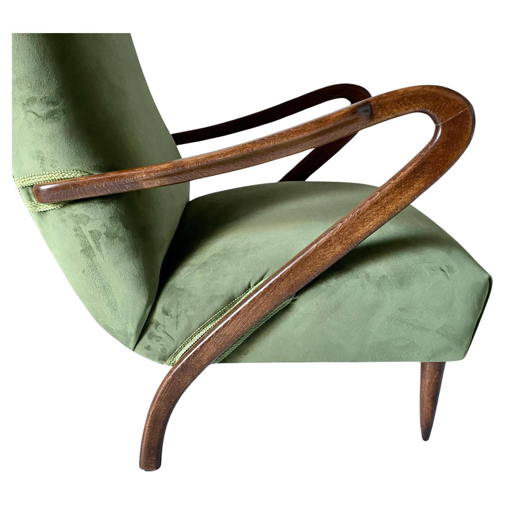 Midcentury modern Green Velvet Armchair, Guglielmo Ulrich, Italy 1950 's