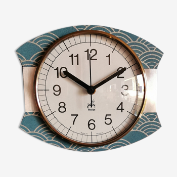 Horloge vintage pendule murale silencieuse rectangulaire Japy bleu argent