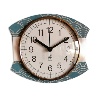 Vintage clock silent rectangular wall clock Japy blue silver