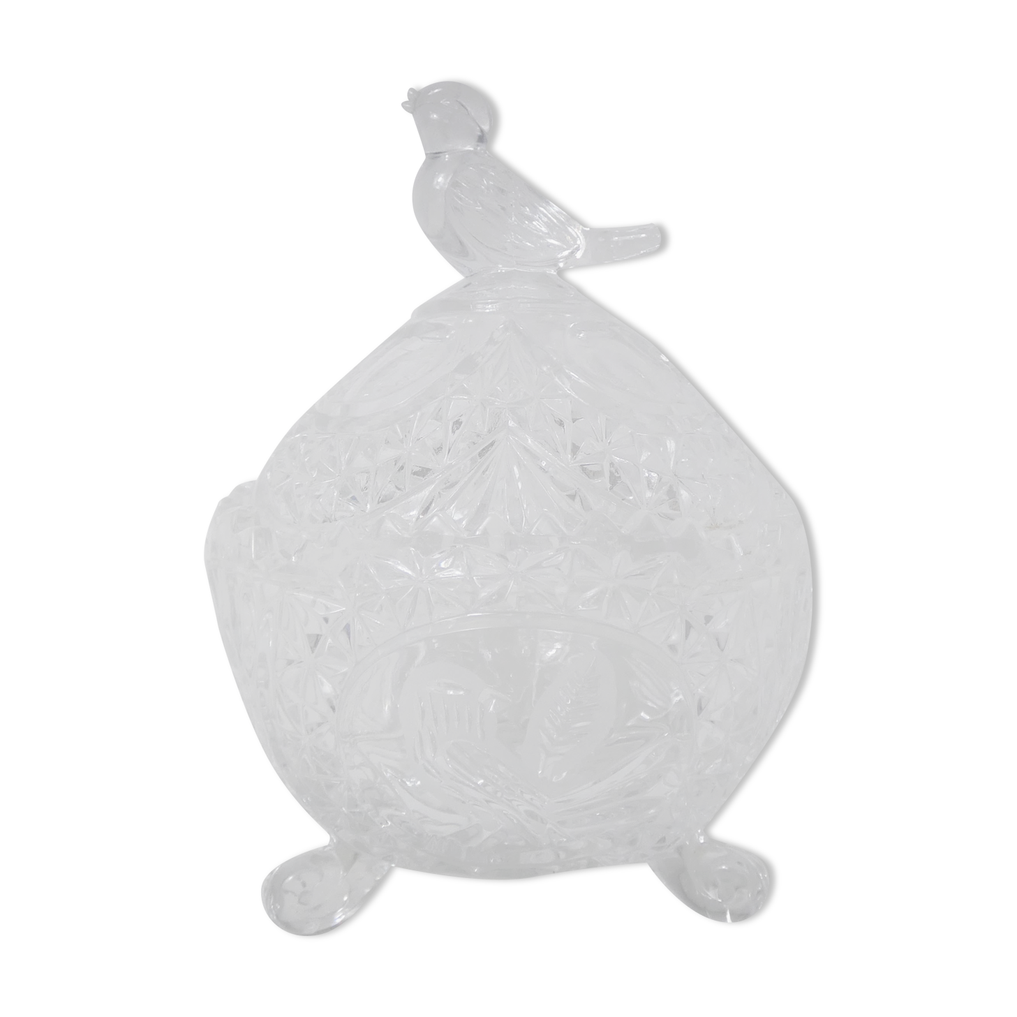 Drageoir bonbonnière en cristal décor oiseau