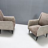 Pair of pearl grey and taupe velvet armchairs, italy