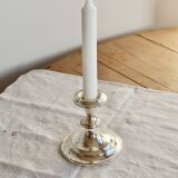 Bougeoir ancien en métal argenté patiné