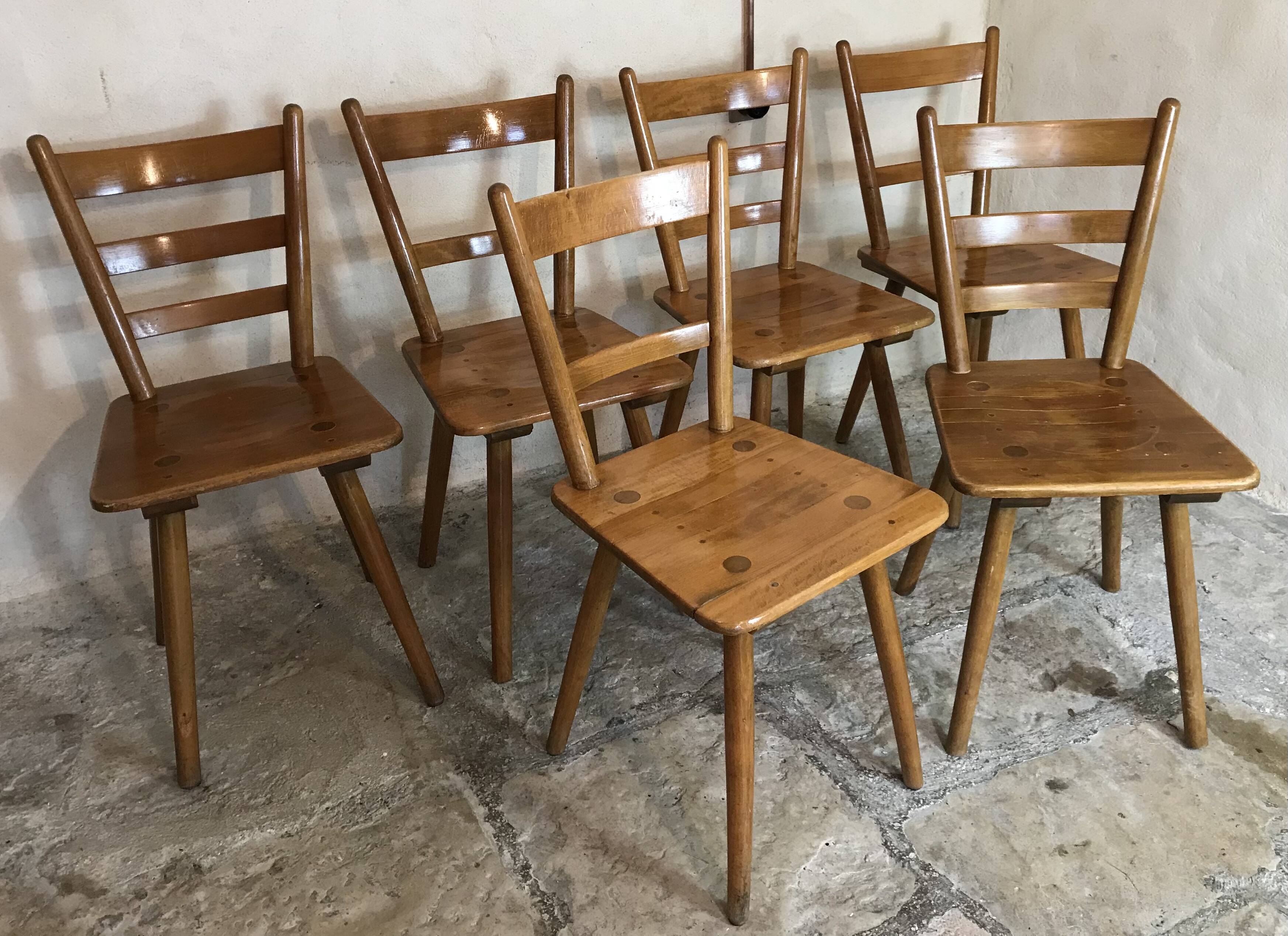 Set of 6 solid beech chairs by Adolf Schneck