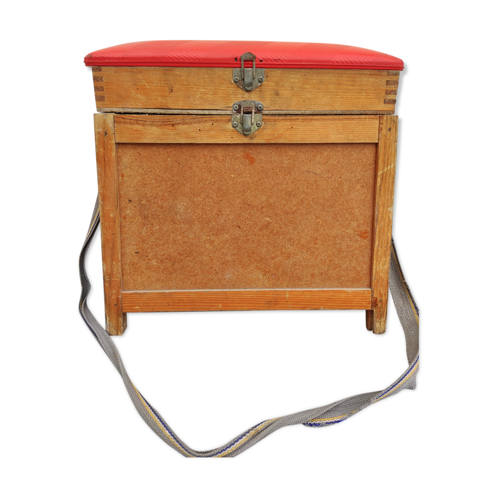 Panier de pêche ancien osier et bois avec accessoires - Sport & Plein air