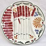 Set of 6 old Onnaing barbotine asparagus plates
