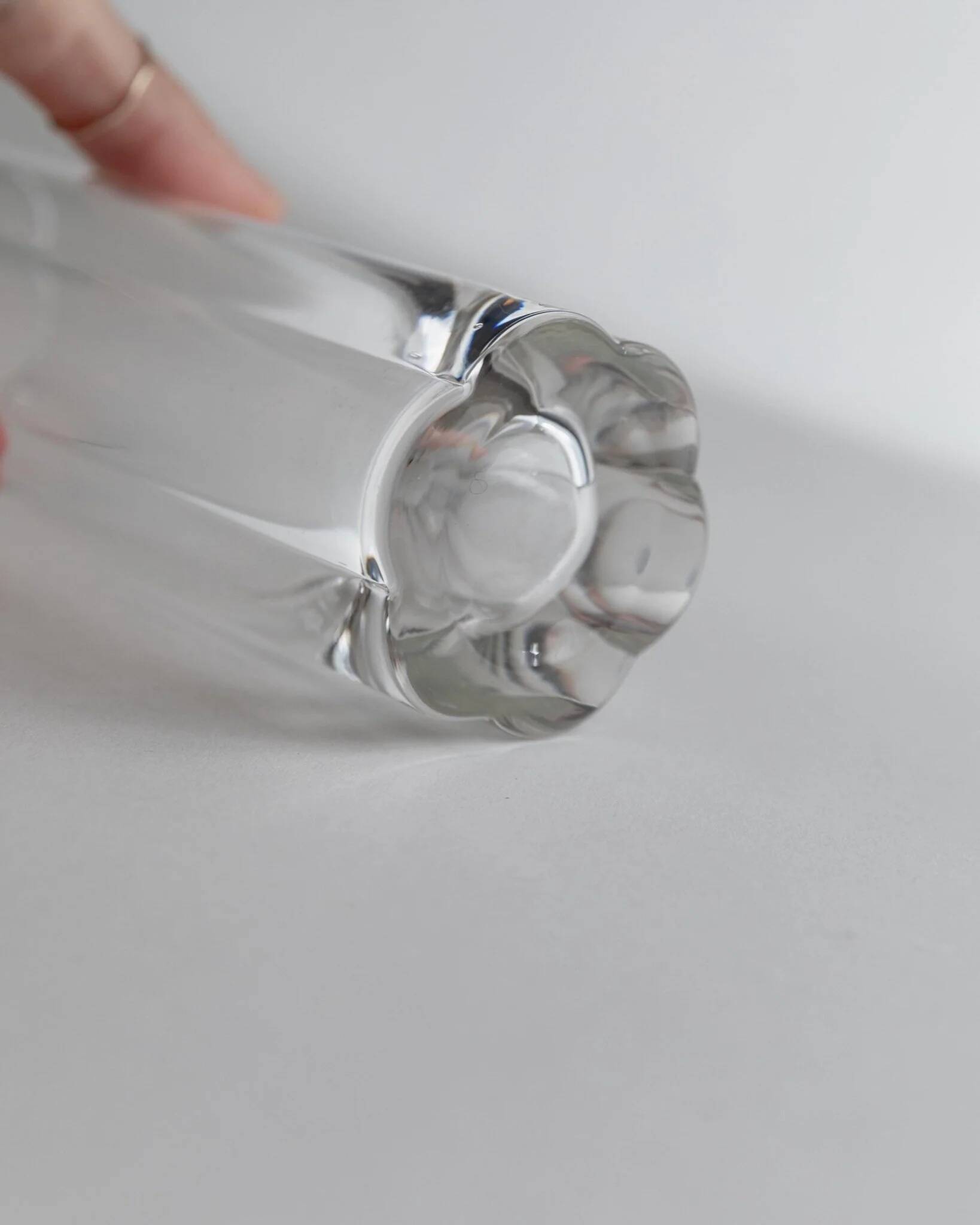 Transparent crystal flower-shaped drinking glasses, vintage 1980s Italy, set of 6 for water and long drinks