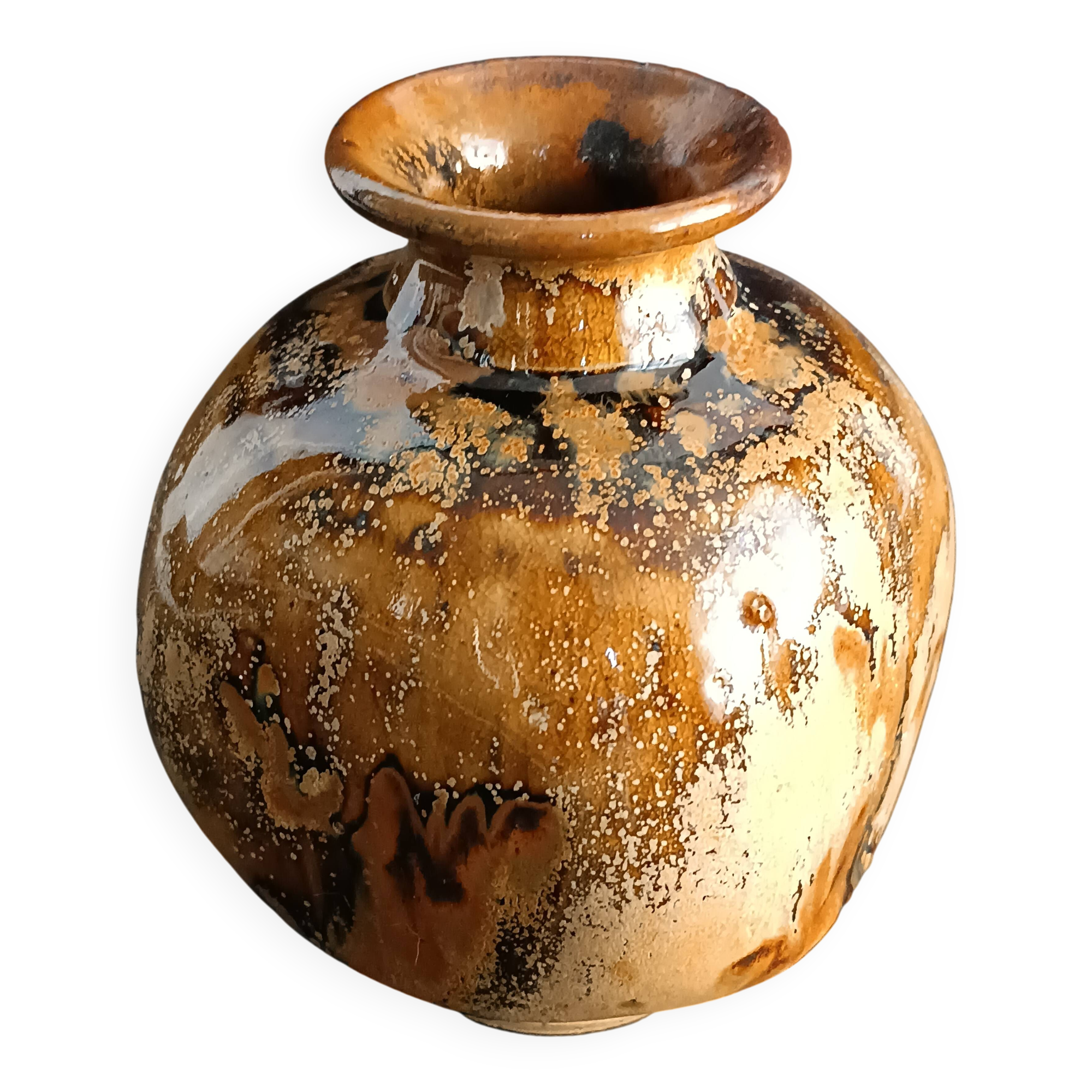 Glazed stoneware vase with signature, mid-20th century.