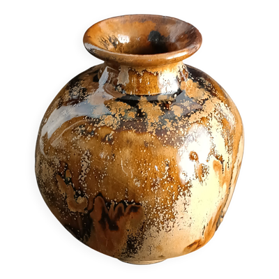 Vase en grès émaillé avec signature milieu XXème siècle