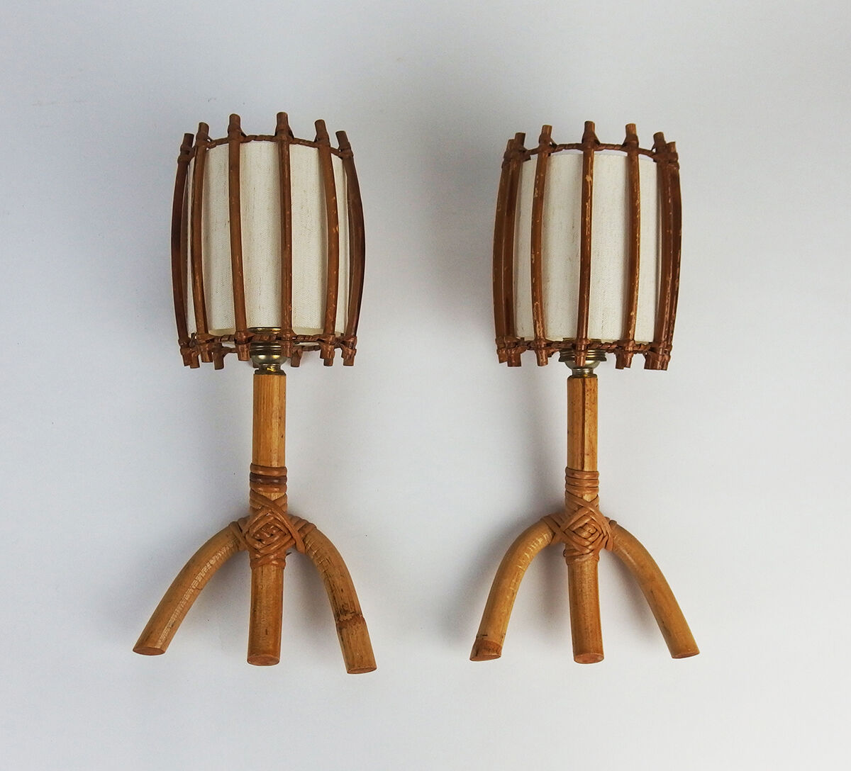 Pair of vintage rattan wall lamps