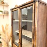 Glass cabinet in bamboo and cane