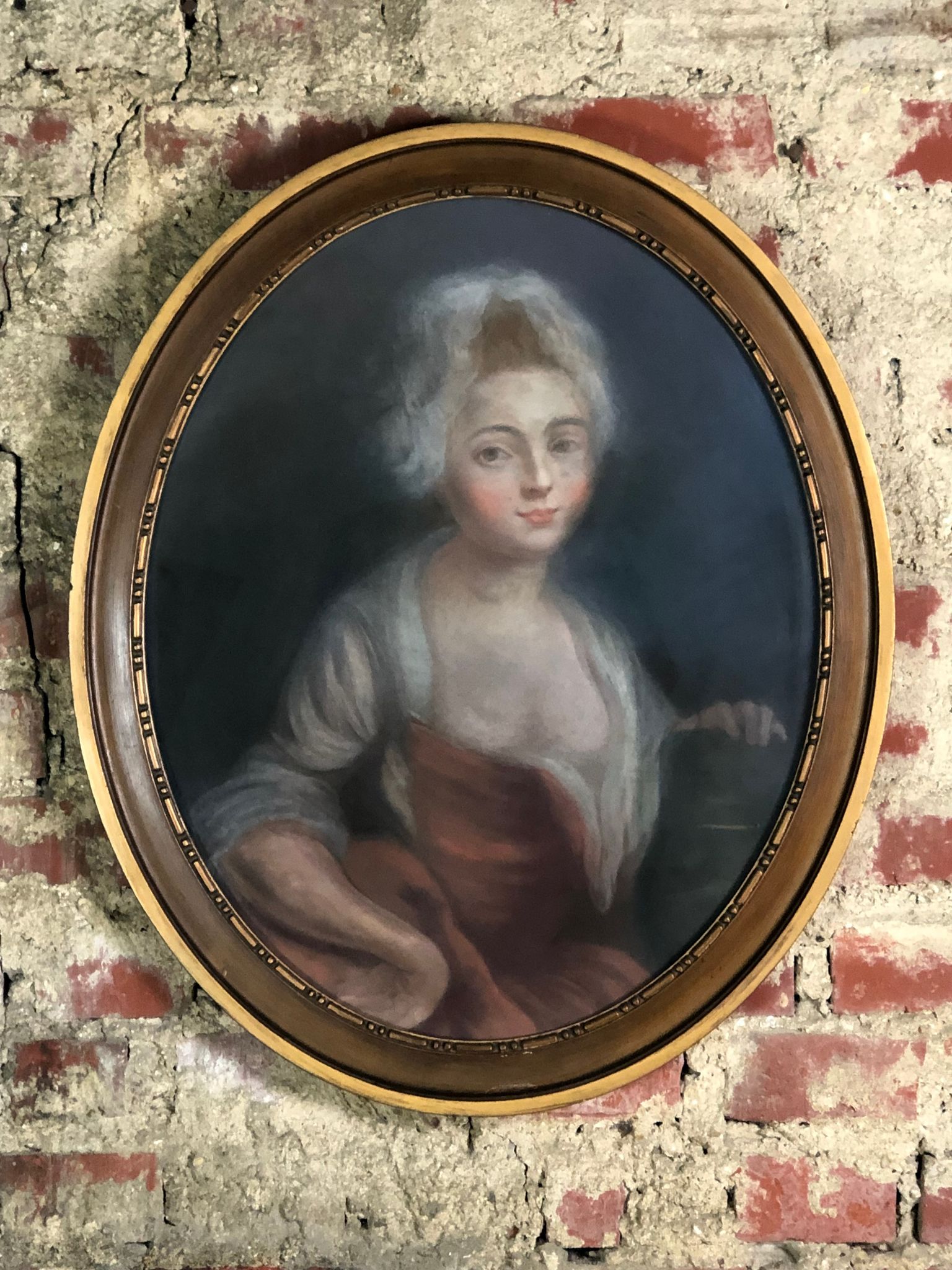 Painting / Pastel on cardboard "portrait of woman" framed under glass