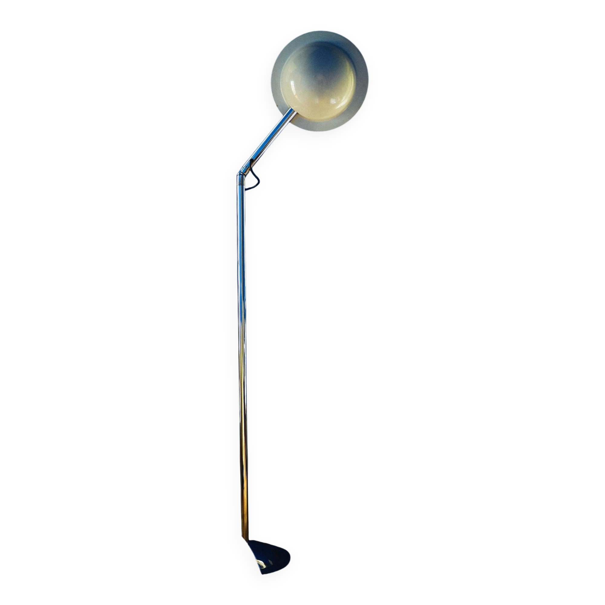 Vintage Italian Space Age Floor Lamp in Chromed Metal with "Flying Saucer" Shade