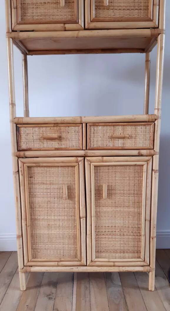 Rattan stand shelf and canning 50s