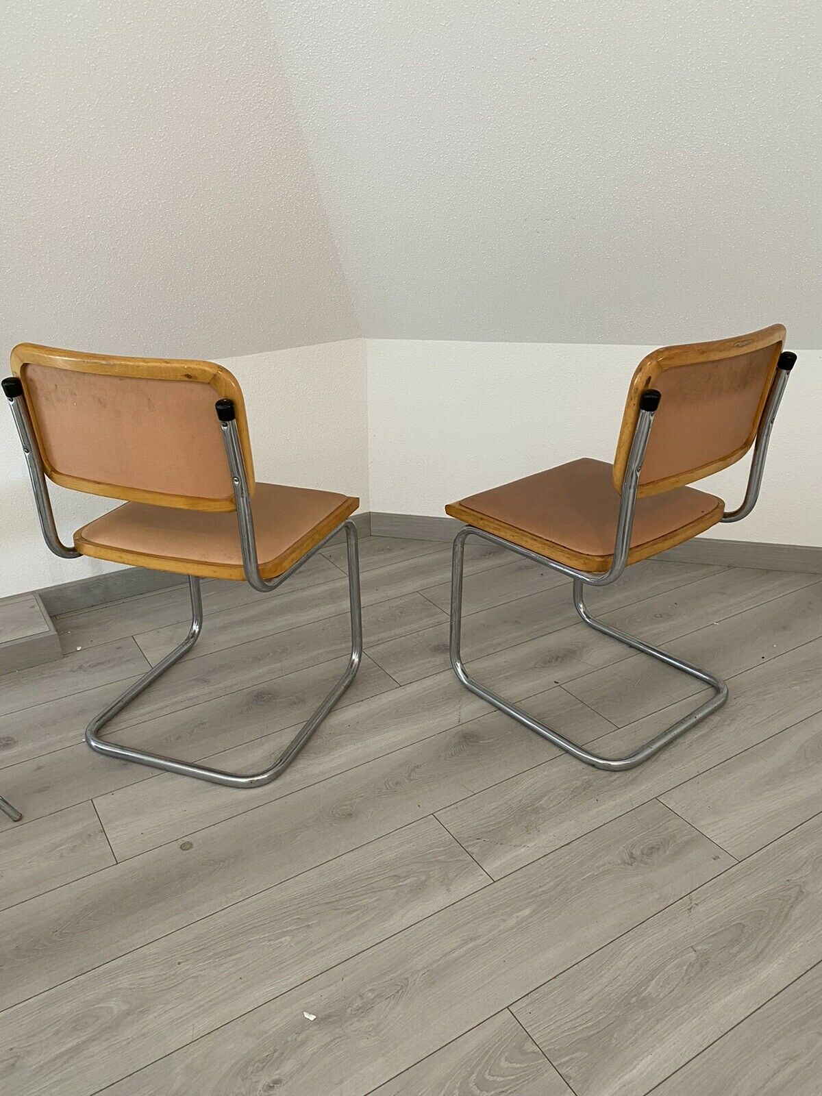 Pair chairs B32 Cesca skaï by Marcel Breuer vintage 1960