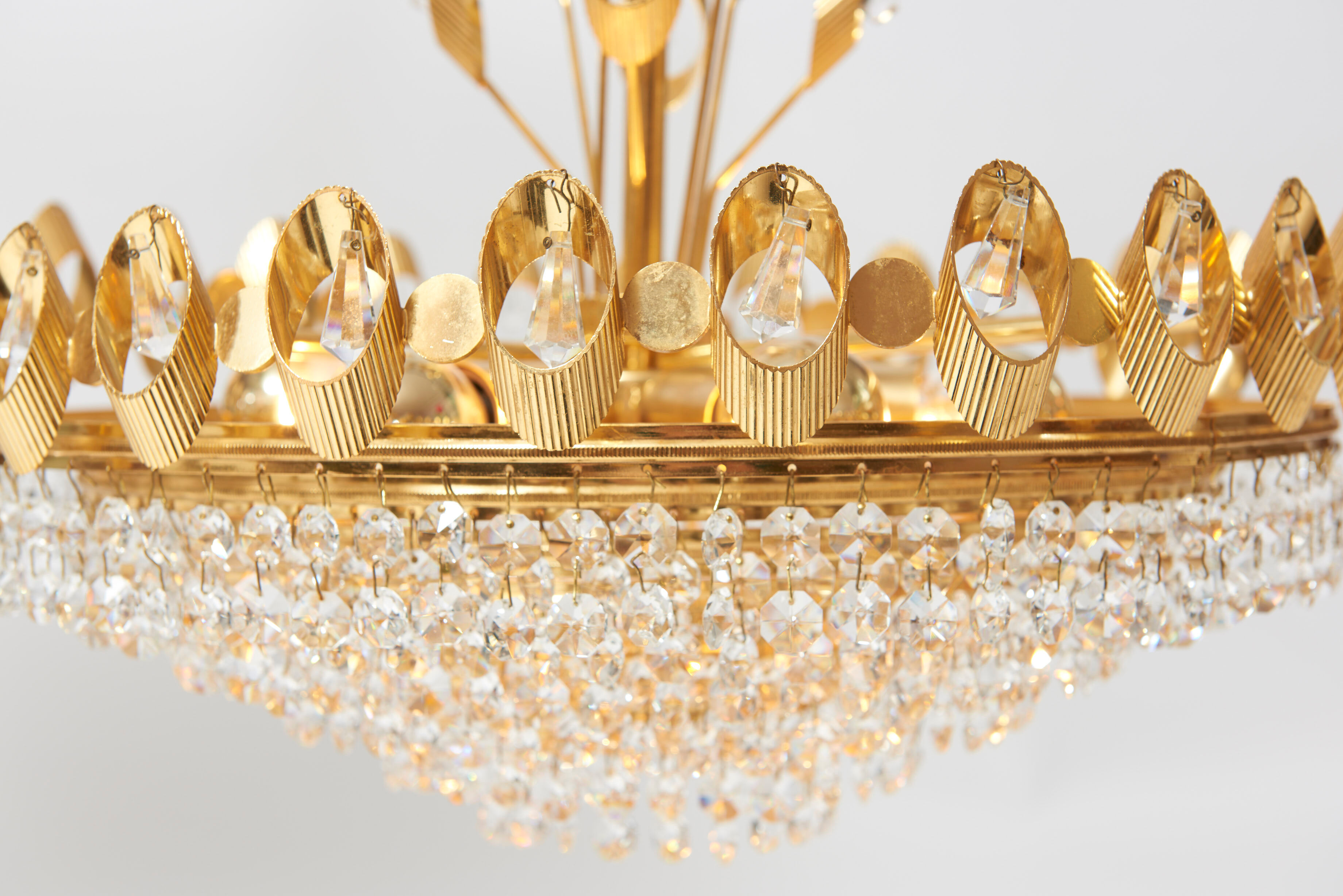 Hollywood Regency style brass and crystal chandelier by Palwa