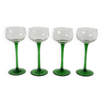 Lot de 4 verres à vin blanc en verre vert, 1970