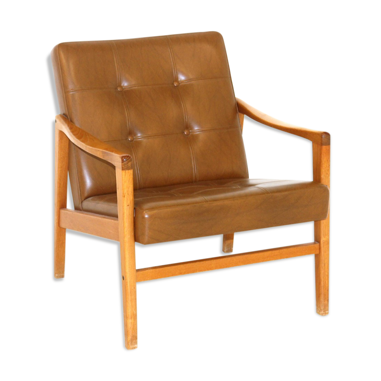 Teak and imitation leather armchair, Sweden, 1960