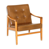 Teak and imitation leather armchair, Sweden, 1960
