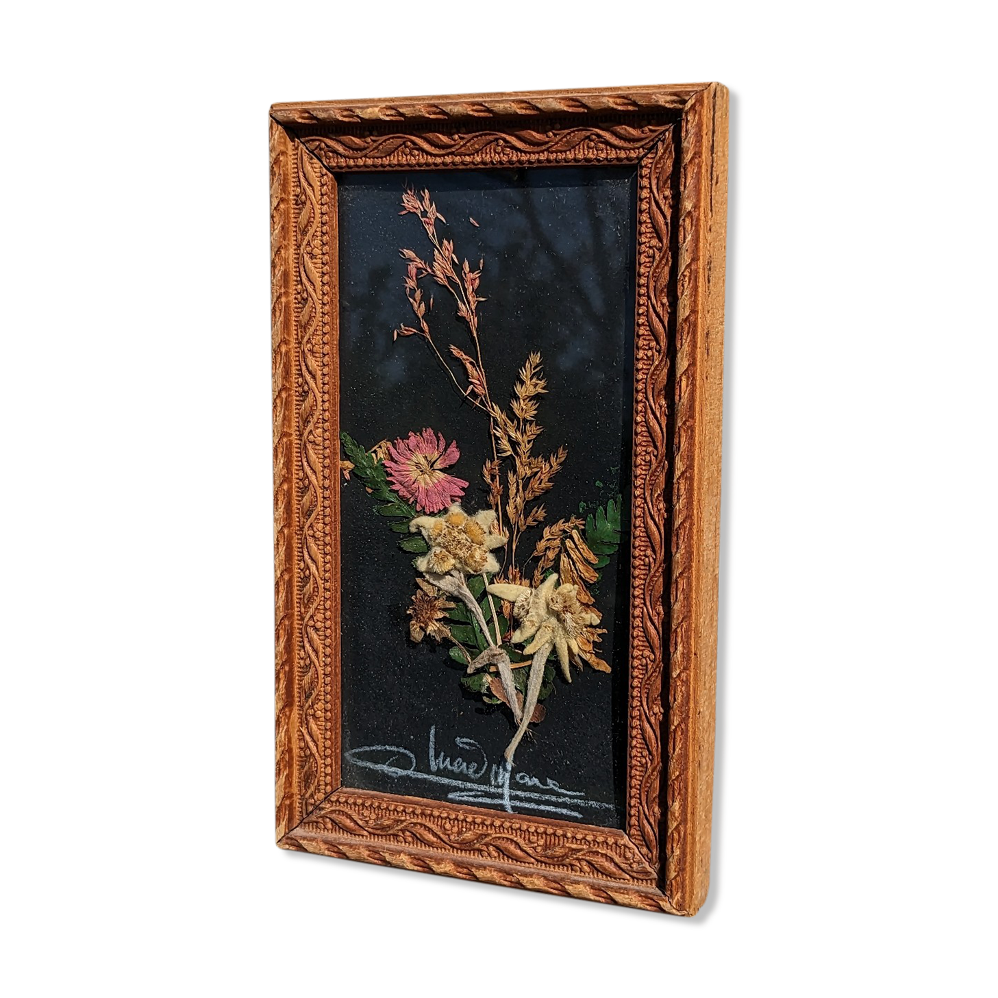 Vintage Cana of dried flowers with Edelweiss