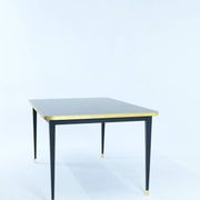 Dining Table, High Gloss Laminate, Brass, Tapered Legs, Midnight Blue - M