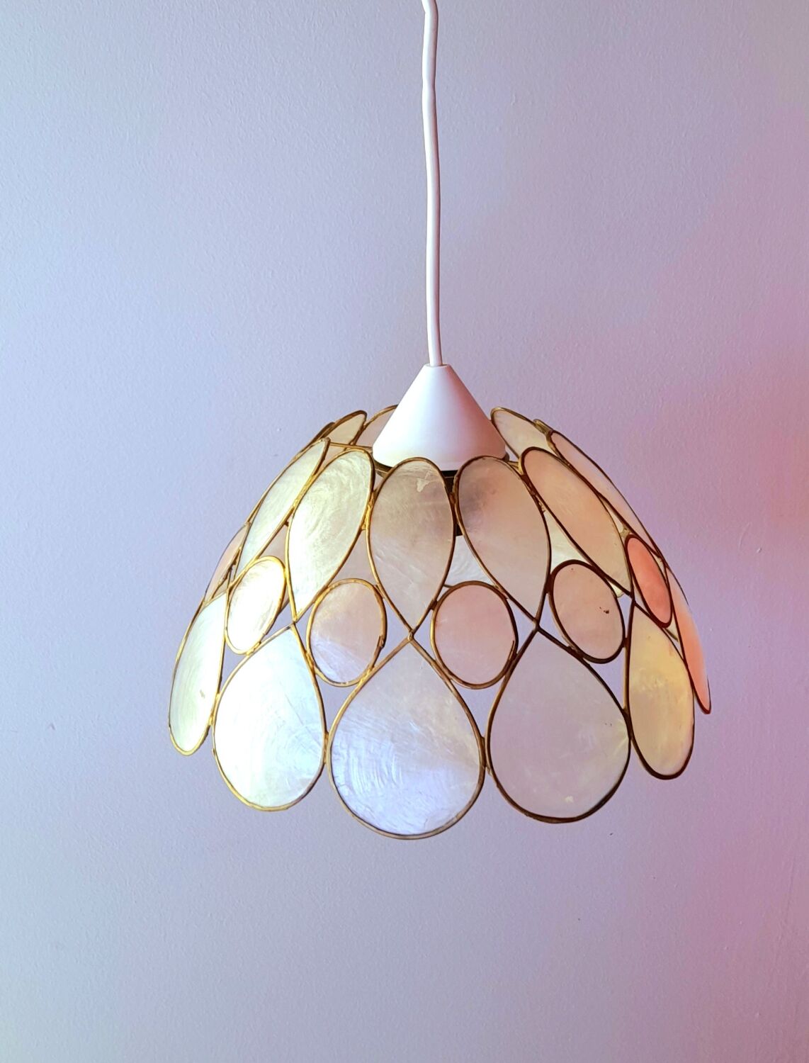 Mother-of-pearl and brass pendant light
