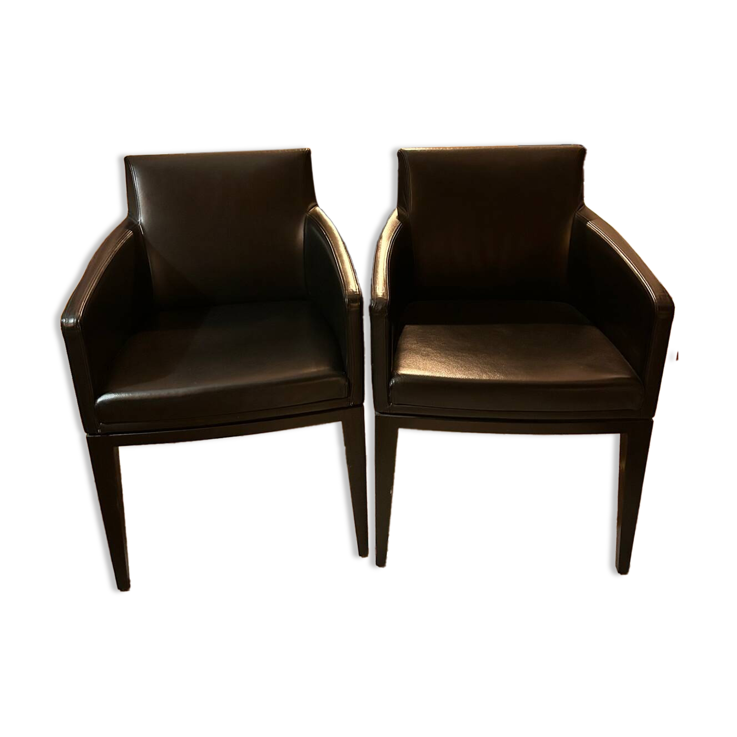 2 Potocco black leather armchairs, Italy