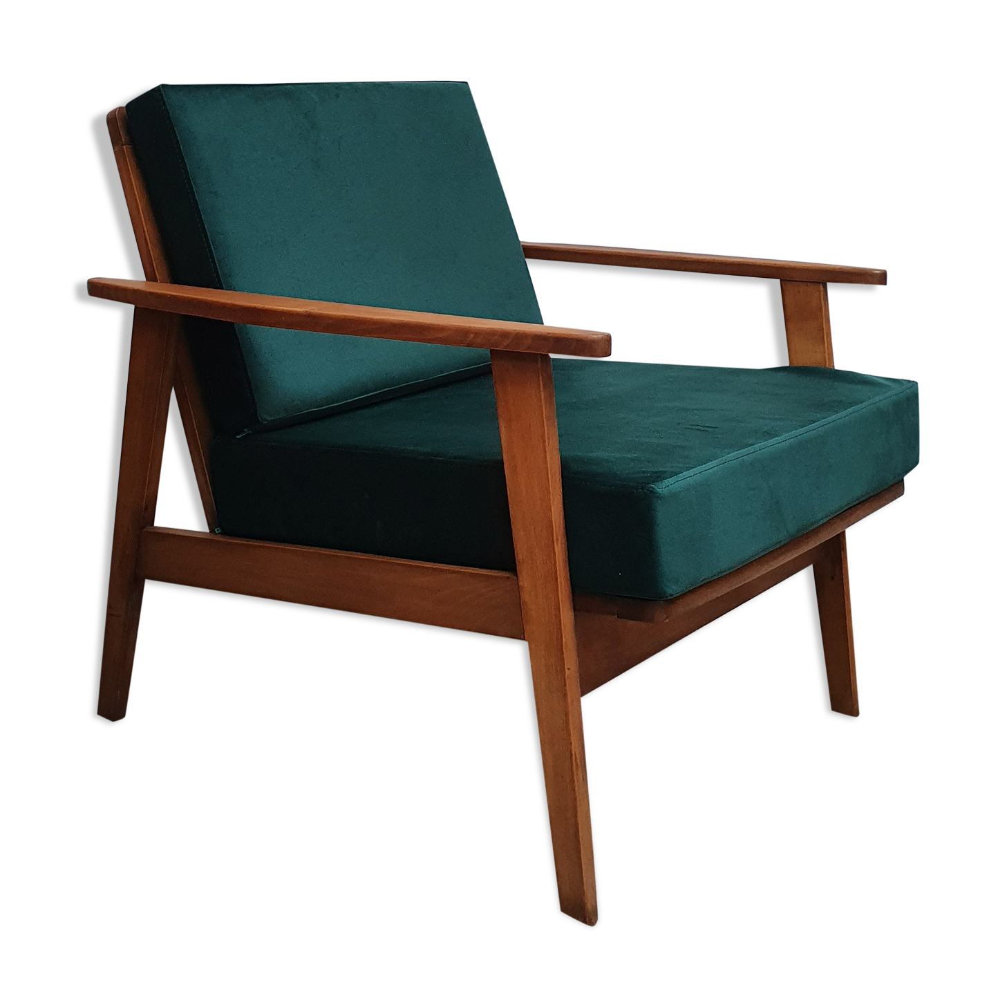 Scandinavian style armchair in forest green velvet