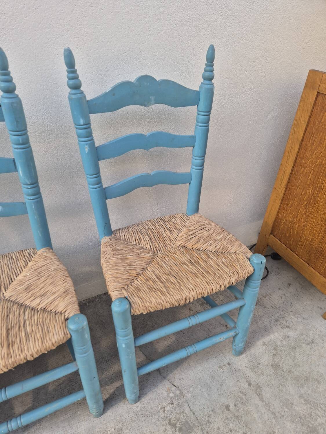 Set of 4 Provencal style straw chairs, old country house