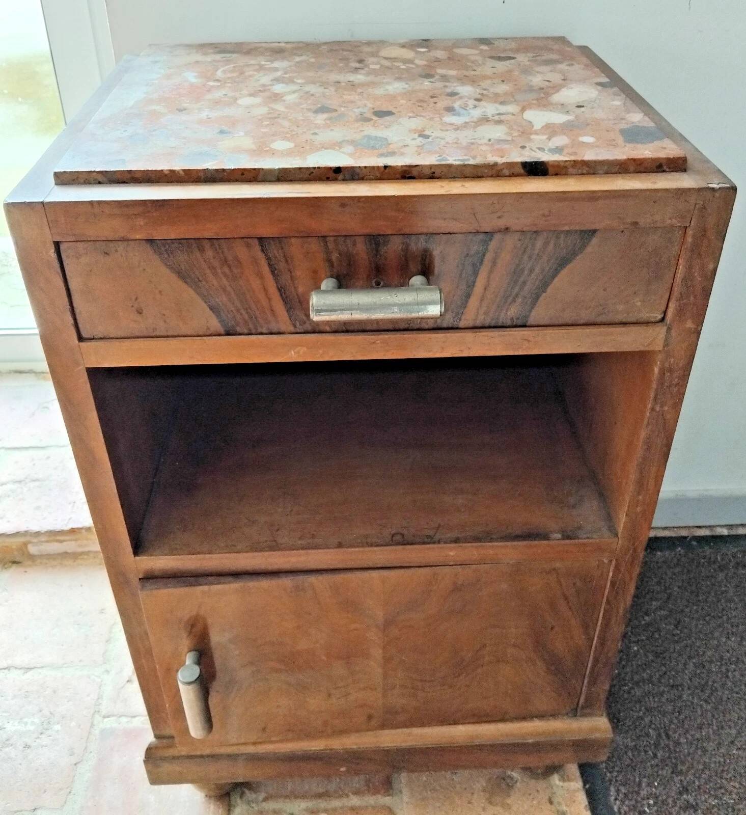 Vintage Wooden Nightstand with Marble Top